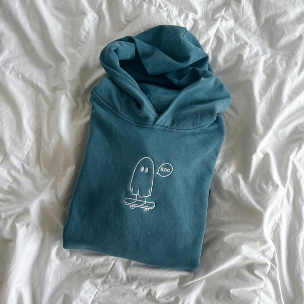 Blue Horizon Co Albert The Skateboarding Ghost Embroidered Hoodie 3X